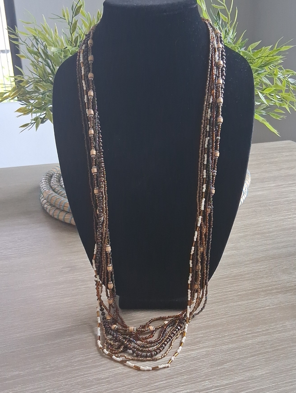 Vintage Multi-Strand Brown/Bronze Seed Beaded Long Necklace